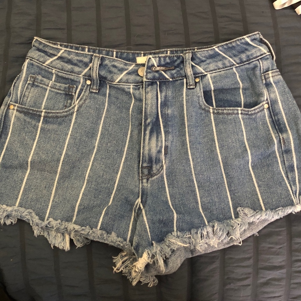 Striped jean shorts